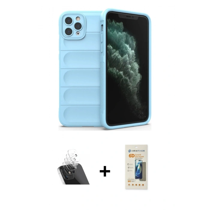 MARSİLYAN™- iPhone 11 Pro Max Kılıf Atlas Koleksiyonu - Siyah 6D Mat Seramik Hayalet Nano Ekran Koruyucu + Kamera Lens Koruma Cam - SF