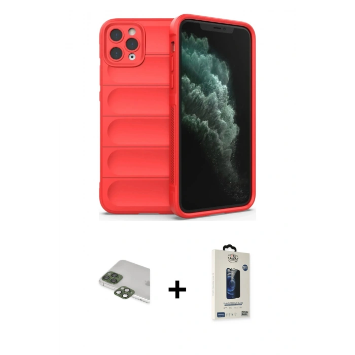 MARSİLYAN™- iPhone 11 Pro Max Kılıf Atlas Koleksiyonu - Siyah Bilvis Hayalet Cam Ekran Koruyucu + Pers Alüminyum Kamera Lens - YL