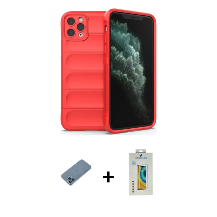 MARSİLYAN™- iPhone 11 Pro Max Kılıf Atlas Koleksiyonu - Siyah Polymer Nano Ekran Koruyucu + Shine Kamera Lens Koruma Cam - MI