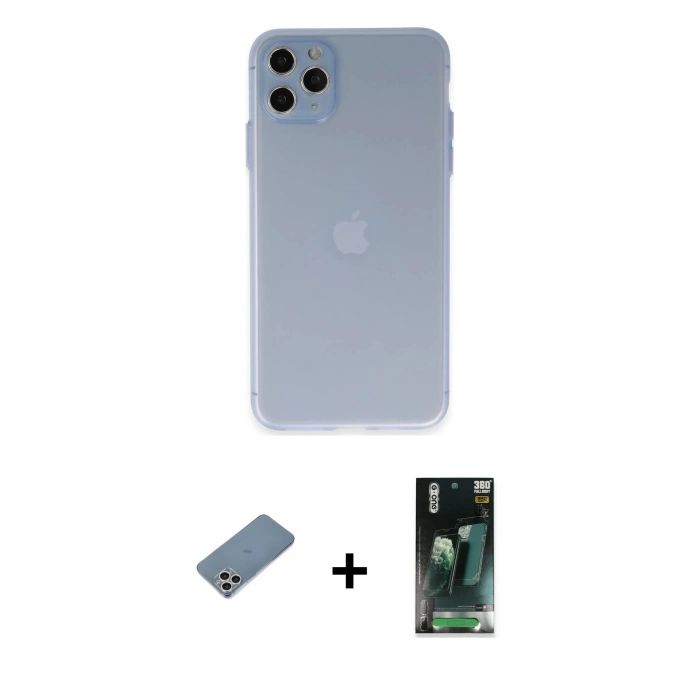 MARSİLYAN™- iPhone 11 Pro Max Kılıf Atlas Minimal Prime - Şeffaf 360 Full Body Arka Koruyucu + Shine Kamera Lens Koruma Cam - GS