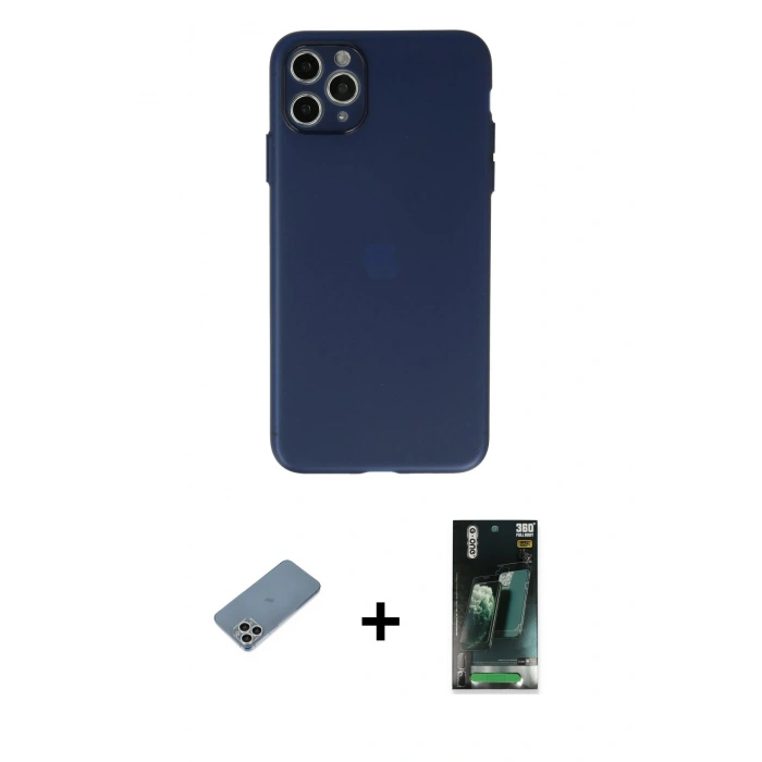 MARSİLYAN™- iPhone 11 Pro Max Kılıf Atlas Minimal Prime - Şeffaf 360 Full Body Arka Koruyucu + Shine Kamera Lens Koruma Cam - GS