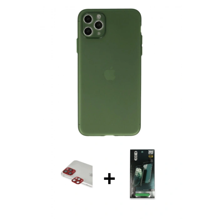 MARSİLYAN™- iPhone 11 Pro Max Kılıf Atlas Minimal Prime - Şeffaf 360 Full Body Arka Koruyucu + Pers Alüminyum Kamera Lens - KI