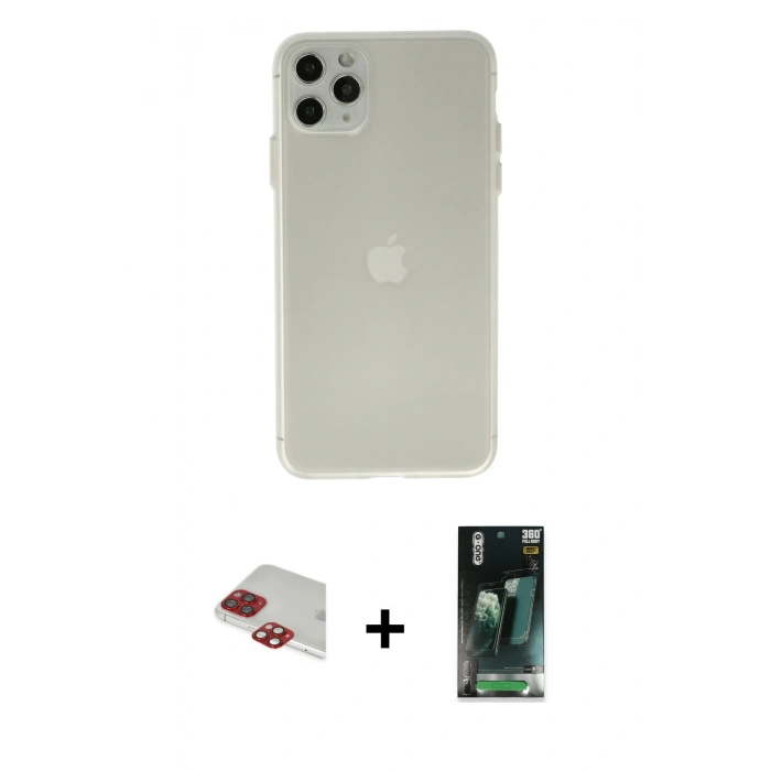 MARSİLYAN™- iPhone 11 Pro Max Kılıf Atlas Minimal Prime - Şeffaf 360 Full Body Arka Koruyucu + Pers Alüminyum Kamera Lens - KI