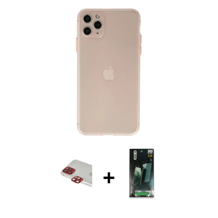 MARSİLYAN™- iPhone 11 Pro Max Kılıf Atlas Minimal Prime - Şeffaf 360 Full Body Arka Koruyucu + Pers Alüminyum Kamera Lens - KI