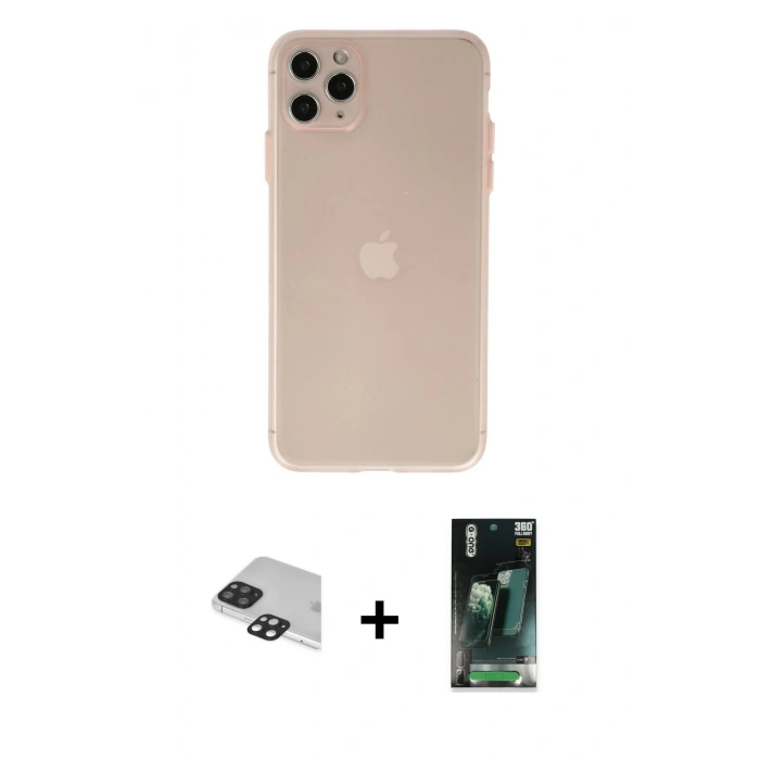 MARSİLYAN™- iPhone 11 Pro Max Kılıf Atlas Minimal Prime - Şeffaf 360 Full Body Arka Koruyucu + Pers Alüminyum Kamera Lens - SH
