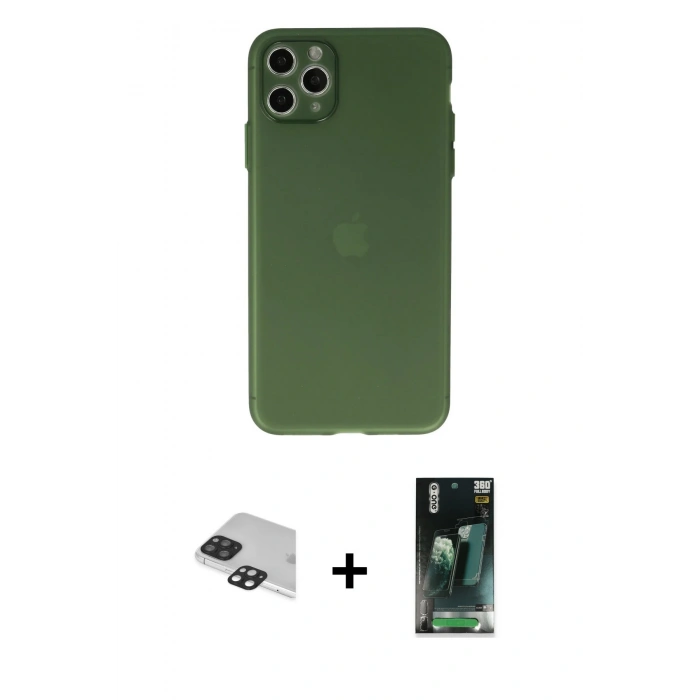 MARSİLYAN™- iPhone 11 Pro Max Kılıf Atlas Minimal Prime - Şeffaf 360 Full Body Arka Koruyucu + Pers Alüminyum Kamera Lens - SH
