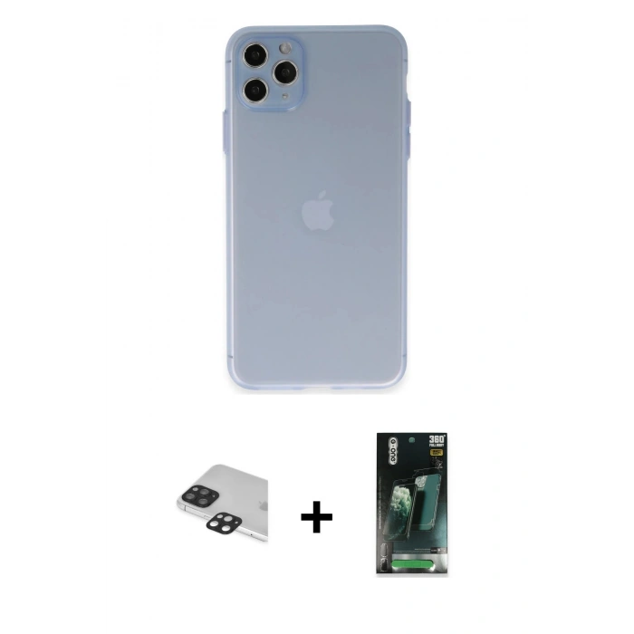 MARSİLYAN™- iPhone 11 Pro Max Kılıf Atlas Minimal Prime - Şeffaf 360 Full Body Arka Koruyucu + Pers Alüminyum Kamera Lens - SH