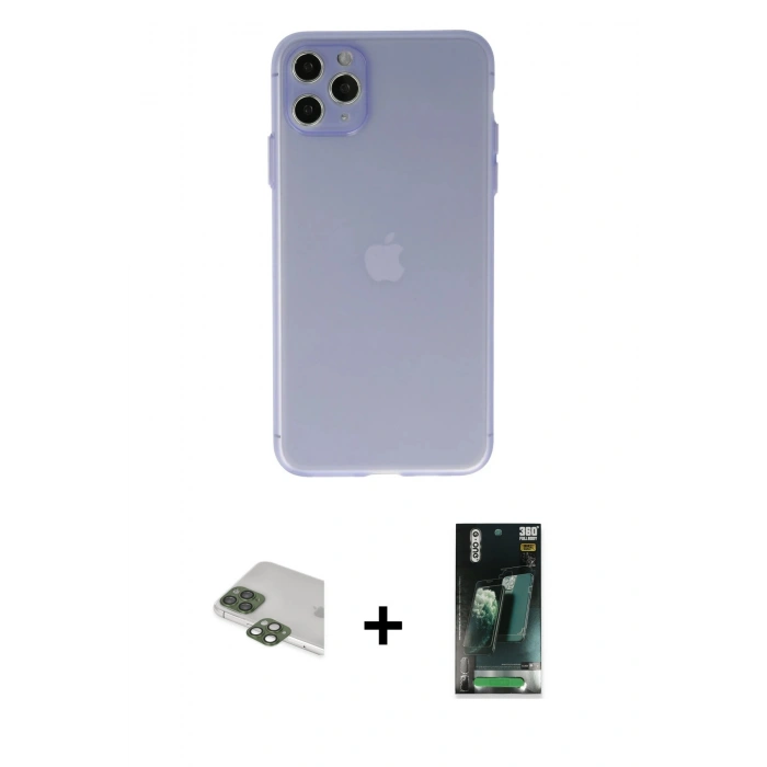 MARSİLYAN™- iPhone 11 Pro Max Kılıf Atlas Minimal Prime - Şeffaf 360 Full Body Arka Koruyucu + Pers Alüminyum Kamera Lens - YL