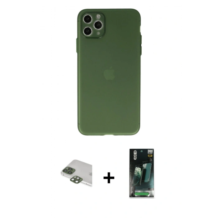 MARSİLYAN™- iPhone 11 Pro Max Kılıf Atlas Minimal Prime - Şeffaf 360 Full Body Arka Koruyucu + Pers Alüminyum Kamera Lens - YL