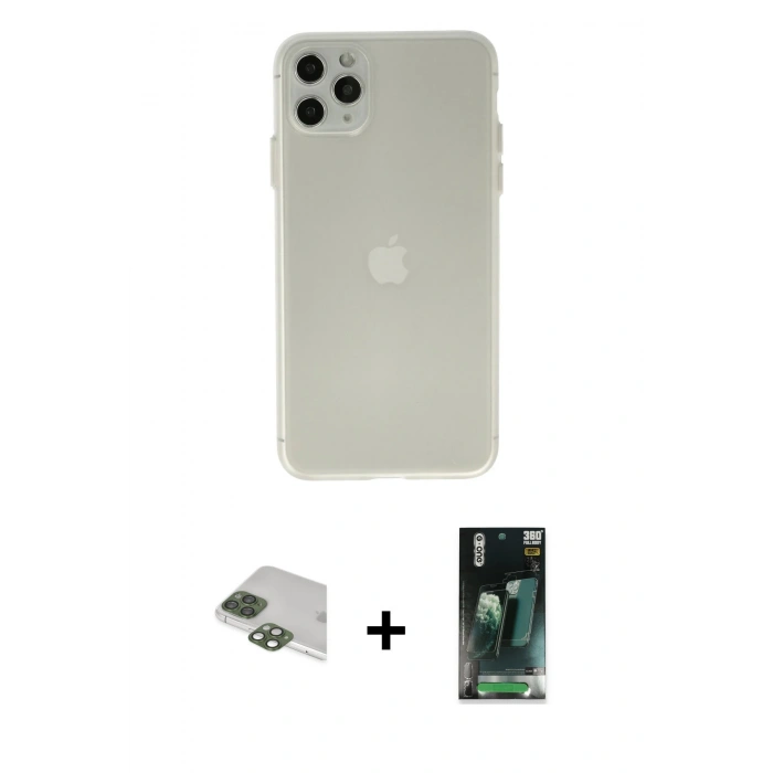 MARSİLYAN™- iPhone 11 Pro Max Kılıf Atlas Minimal Prime - Şeffaf 360 Full Body Arka Koruyucu + Pers Alüminyum Kamera Lens - YL