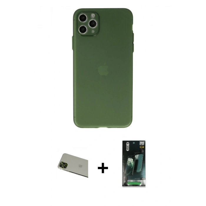 MARSİLYAN™- iPhone 11 Pro Max Kılıf Atlas Minimal Prime - Şeffaf 360 Full Body Arka Koruyucu + Rainbow Kamera Lens Koruma Cam - YL