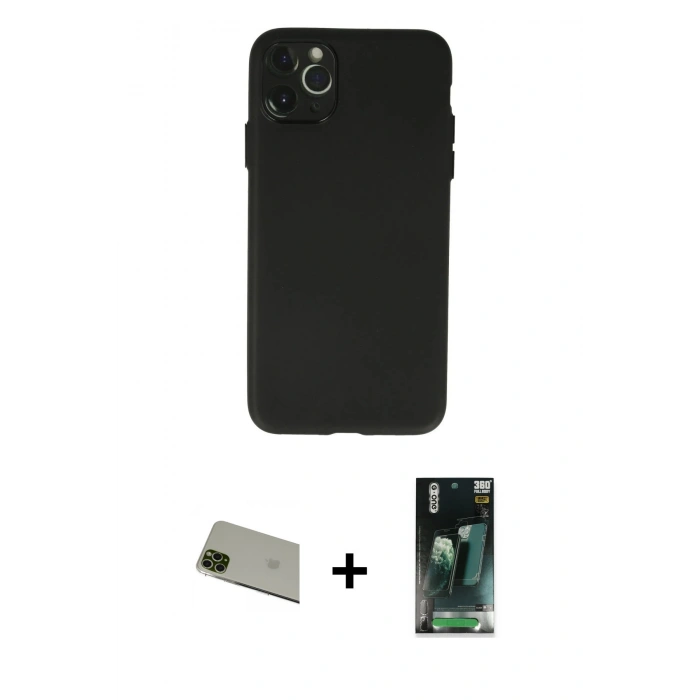 MARSİLYAN™- iPhone 11 Pro Max Kılıf Atlas Minimal Prime - Şeffaf 360 Full Body Arka Koruyucu + Rainbow Kamera Lens Koruma Cam - YL