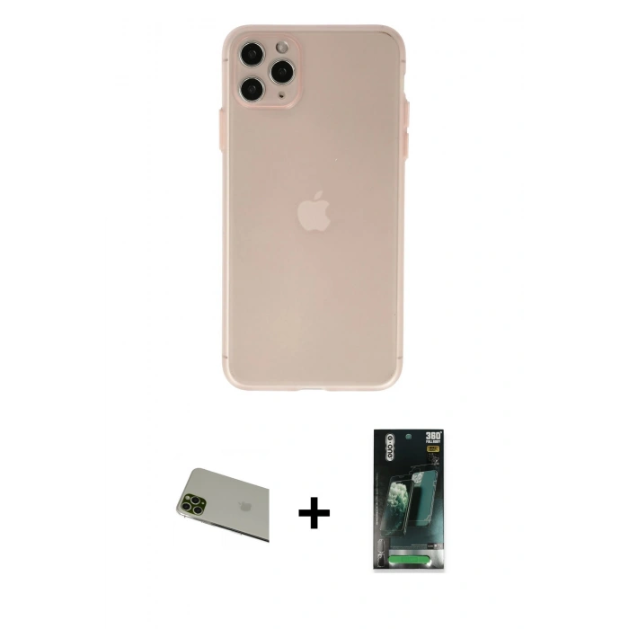 MARSİLYAN™- iPhone 11 Pro Max Kılıf Atlas Minimal Prime - Şeffaf 360 Full Body Arka Koruyucu + Rainbow Kamera Lens Koruma Cam - YL