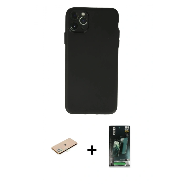 MARSİLYAN™- iPhone 11 Pro Max Kılıf Atlas Minimal Prime - Şeffaf 360 Full Body Arka Koruyucu + Renkli Kamera Lens Koruma Cam - YL