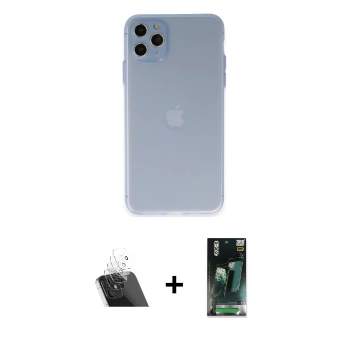 MARSİLYAN™- iPhone 11 Pro Max Kılıf Atlas Minimal Prime - Şeffaf 360 Full Body Arka Koruyucu + Kamera Lens Koruma Cam - SF