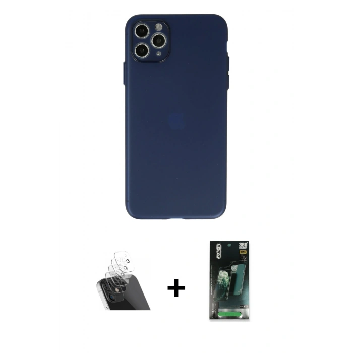 MARSİLYAN™- iPhone 11 Pro Max Kılıf Atlas Minimal Prime - Şeffaf 360 Full Body Arka Koruyucu + Kamera Lens Koruma Cam - SF