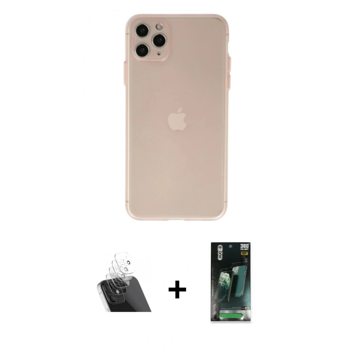 MARSİLYAN™- iPhone 11 Pro Max Kılıf Atlas Minimal Prime - Şeffaf 360 Full Body Arka Koruyucu + Kamera Lens Koruma Cam - SF