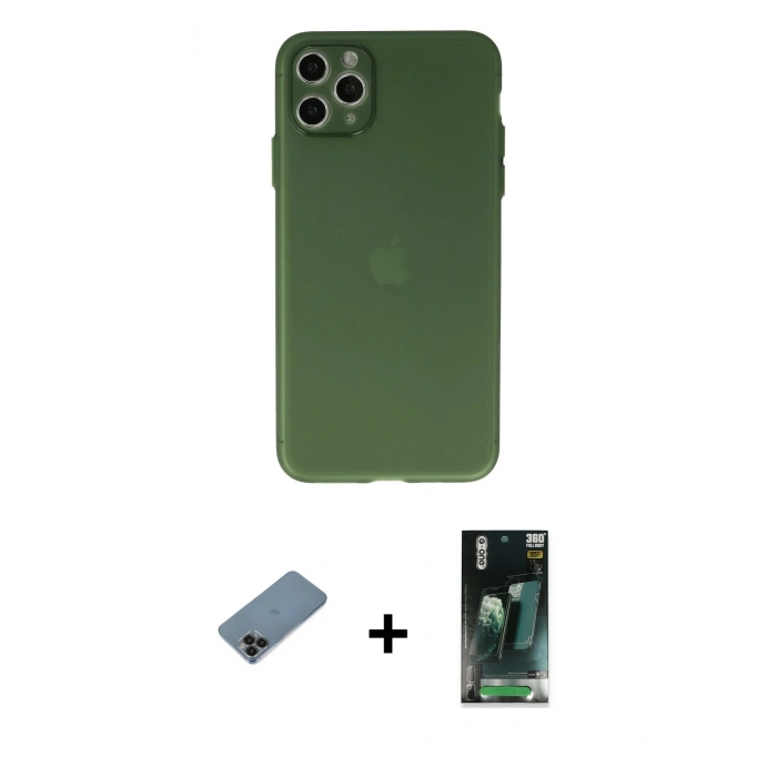 MARSİLYAN™- iPhone 11 Pro Max Kılıf Atlas Minimal Prime - Şeffaf 360 Full Body Arka Koruyucu + Shine Kamera Lens Koruma Cam - SH