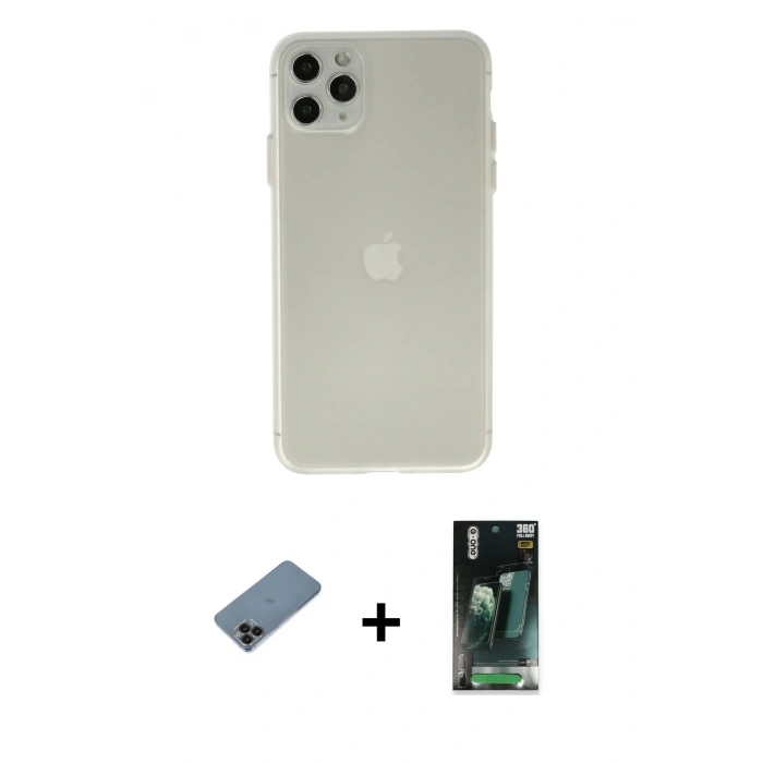 MARSİLYAN™- iPhone 11 Pro Max Kılıf Atlas Minimal Prime - Şeffaf 360 Full Body Arka Koruyucu + Shine Kamera Lens Koruma Cam - SH