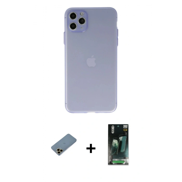 MARSİLYAN™- iPhone 11 Pro Max Kılıf Atlas Minimal Prime - Şeffaf 360 Full Body Arka Koruyucu + Shine Kamera Lens Koruma Cam - GD