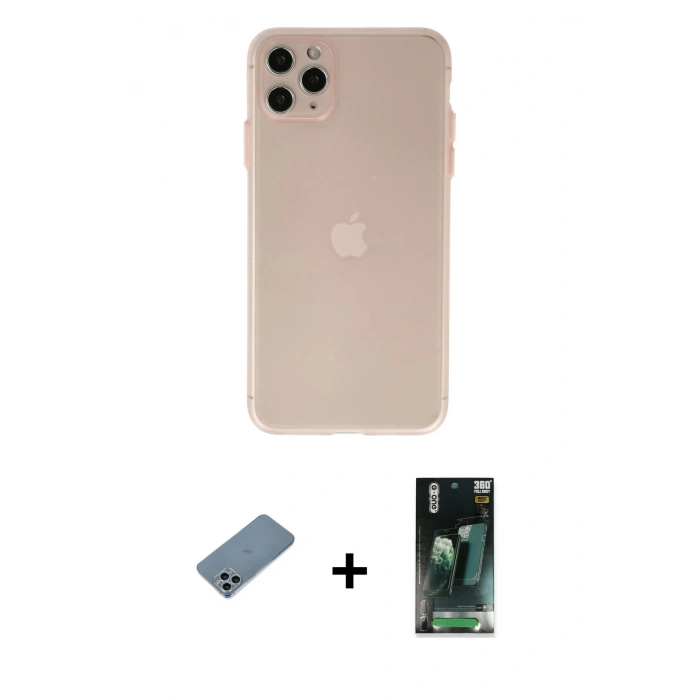 MARSİLYAN™- iPhone 11 Pro Max Kılıf Atlas Minimal Prime - Şeffaf 360 Full Body Arka Koruyucu + Shine Kamera Lens Koruma Cam - SABE