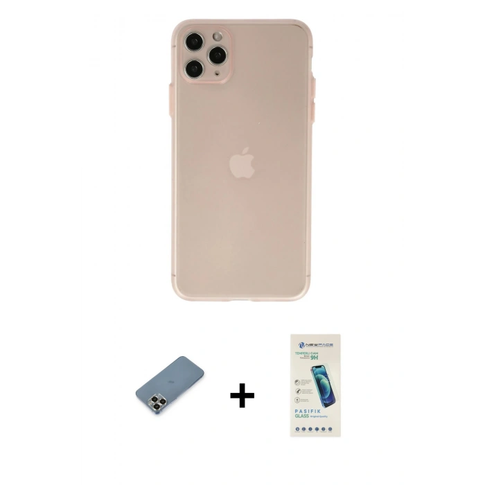 MARSİLYAN™- iPhone 11 Pro Max Kılıf Atlas Minimal Prime - Şeffaf Pasifik Cam Ekran Koruyucu + Metal Kamera Lens Koruma Cam - GD