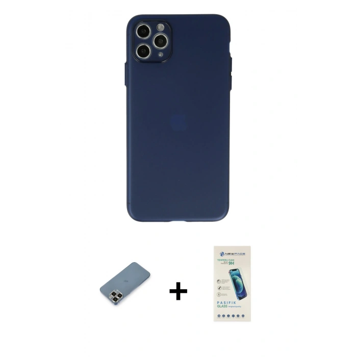 MARSİLYAN™- iPhone 11 Pro Max Kılıf Atlas Minimal Prime - Şeffaf Pasifik Cam Ekran Koruyucu + Metal Kamera Lens Koruma Cam - GD