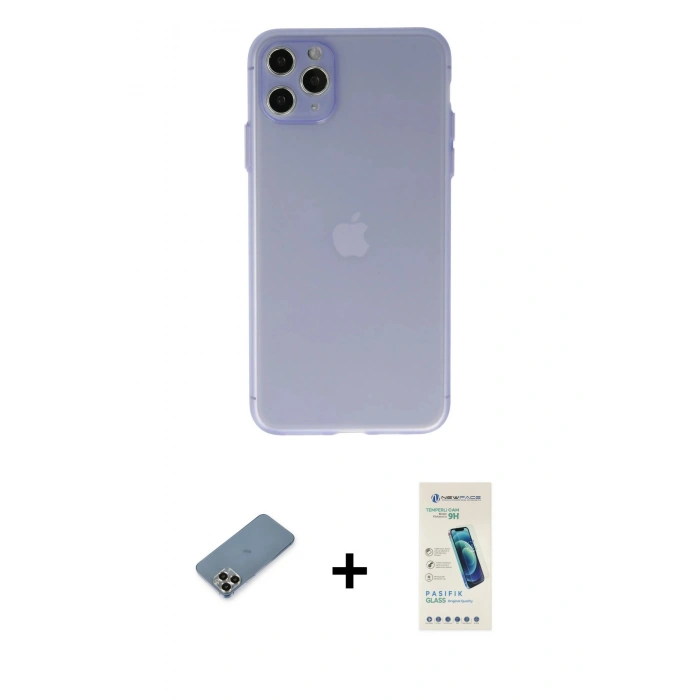 MARSİLYAN™- iPhone 11 Pro Max Kılıf Atlas Minimal Prime - Şeffaf Pasifik Cam Ekran Koruyucu + Metal Kamera Lens Koruma Cam - GD