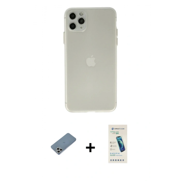 MARSİLYAN™- iPhone 11 Pro Max Kılıf Atlas Minimal Prime - Şeffaf Pasifik Cam Ekran Koruyucu + Shine Kamera Lens Koruma Cam - GS