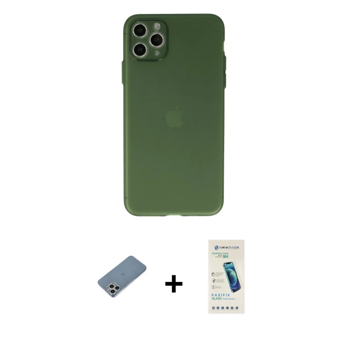 MARSİLYAN™- iPhone 11 Pro Max Kılıf Atlas Minimal Prime - Şeffaf Pasifik Cam Ekran Koruyucu + Shine Kamera Lens Koruma Cam - GS
