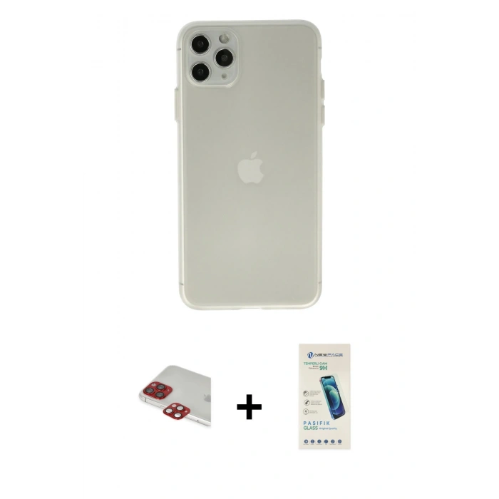MARSİLYAN™- iPhone 11 Pro Max Kılıf Atlas Minimal Prime - Şeffaf Pasifik Cam Ekran Koruyucu + Pers Alüminyum Kamera Lens - KI