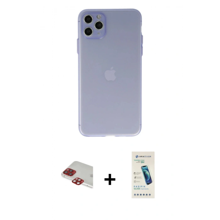 MARSİLYAN™- iPhone 11 Pro Max Kılıf Atlas Minimal Prime - Şeffaf Pasifik Cam Ekran Koruyucu + Pers Alüminyum Kamera Lens - KI