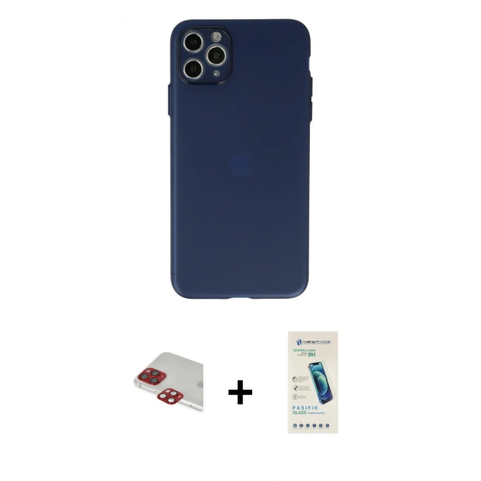 MARSİLYAN™- iPhone 11 Pro Max Kılıf Atlas Minimal Prime - Şeffaf Pasifik Cam Ekran Koruyucu + Pers Alüminyum Kamera Lens - KI