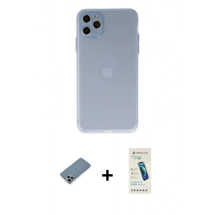 MARSİLYAN™- iPhone 11 Pro Max Kılıf Atlas Minimal Prime - Şeffaf Pasifik Cam Ekran Koruyucu + Metal Kamera Lens Koruma Cam - MR