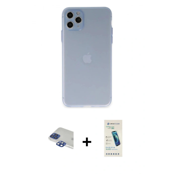 MARSİLYAN™- iPhone 11 Pro Max Kılıf Atlas Minimal Prime - Şeffaf Pasifik Cam Ekran Koruyucu + Pers Alüminyum Kamera Lens - LT