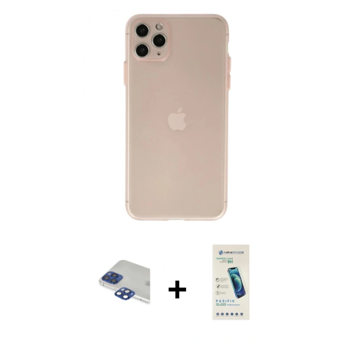 MARSİLYAN™- iPhone 11 Pro Max Kılıf Atlas Minimal Prime - Şeffaf Pasifik Cam Ekran Koruyucu + Pers Alüminyum Kamera Lens - LT