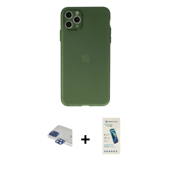 MARSİLYAN™- iPhone 11 Pro Max Kılıf Atlas Minimal Prime - Şeffaf Pasifik Cam Ekran Koruyucu + Pers Alüminyum Kamera Lens - LT