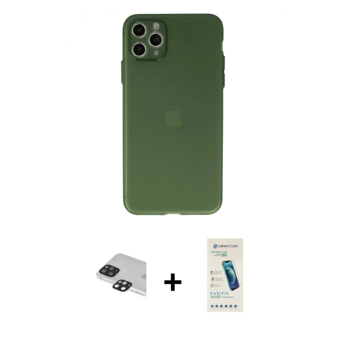 MARSİLYAN™- iPhone 11 Pro Max Kılıf Atlas Minimal Prime - Şeffaf Pasifik Cam Ekran Koruyucu + Pers Alüminyum Kamera Lens - SH