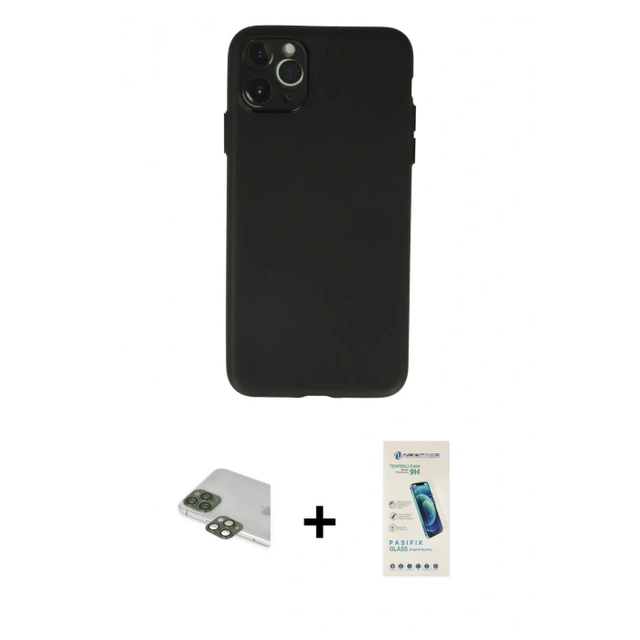 MARSİLYAN™- iPhone 11 Pro Max Kılıf Atlas Minimal Prime - Şeffaf Pasifik Cam Ekran Koruyucu + Pers Alüminyum Kamera Lens - YL