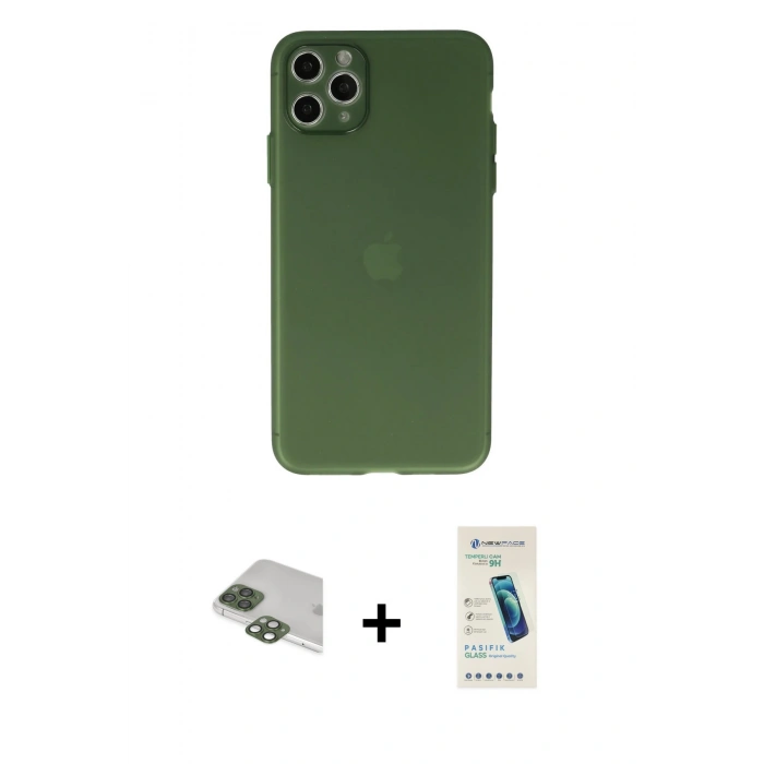 MARSİLYAN™- iPhone 11 Pro Max Kılıf Atlas Minimal Prime - Şeffaf Pasifik Cam Ekran Koruyucu + Pers Alüminyum Kamera Lens - YL
