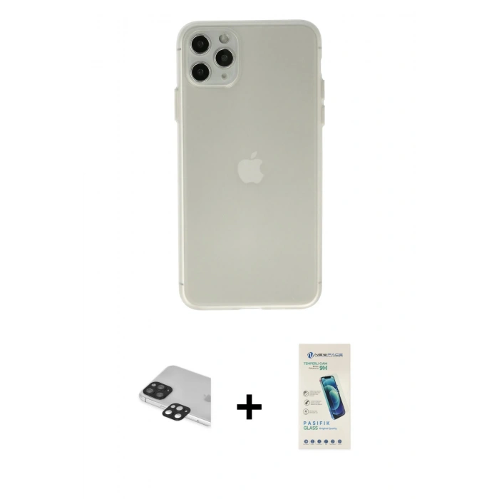 MARSİLYAN™- iPhone 11 Pro Max Kılıf Atlas Minimal Prime - Şeffaf Pasifik Cam Ekran Koruyucu + Pers Alüminyum Kamera Lens - SH