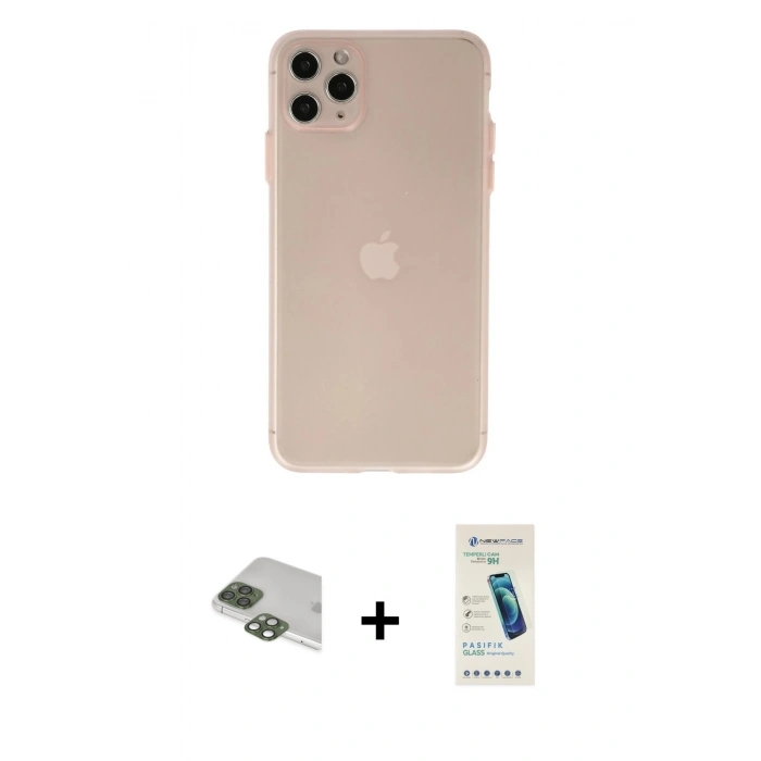 MARSİLYAN™- iPhone 11 Pro Max Kılıf Atlas Minimal Prime - Şeffaf Pasifik Cam Ekran Koruyucu + Pers Alüminyum Kamera Lens - YL