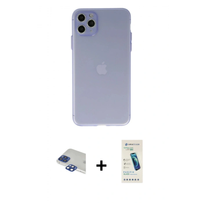 MARSİLYAN™- iPhone 11 Pro Max Kılıf Atlas Minimal Prime - Şeffaf Pasifik Cam Ekran Koruyucu + Pers Alüminyum Kamera Lens - LT