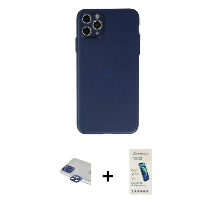 MARSİLYAN™- iPhone 11 Pro Max Kılıf Atlas Minimal Prime - Şeffaf Pasifik Cam Ekran Koruyucu + Pers Alüminyum Kamera Lens - LT