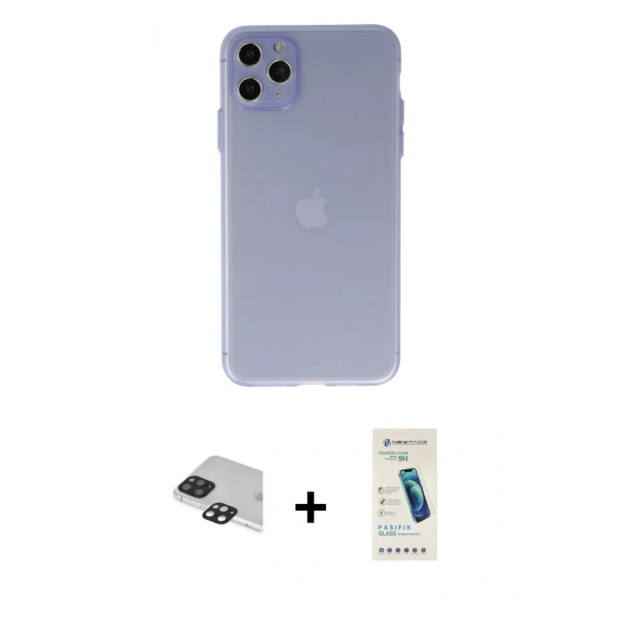MARSİLYAN™- iPhone 11 Pro Max Kılıf Atlas Minimal Prime - Şeffaf Pasifik Cam Ekran Koruyucu + Pers Alüminyum Kamera Lens - SH