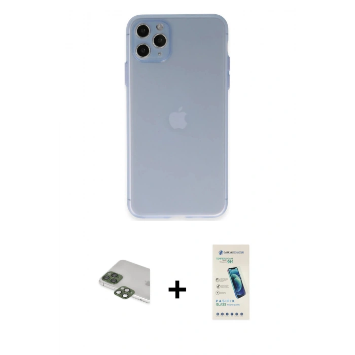 MARSİLYAN™- iPhone 11 Pro Max Kılıf Atlas Minimal Prime - Şeffaf Pasifik Cam Ekran Koruyucu + Pers Alüminyum Kamera Lens - YL