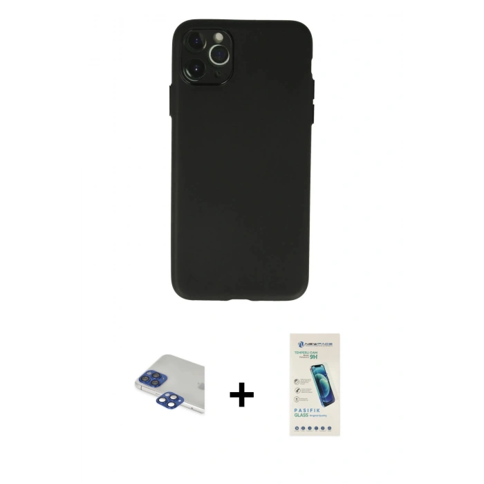MARSİLYAN™- iPhone 11 Pro Max Kılıf Atlas Minimal Prime - Şeffaf Pasifik Cam Ekran Koruyucu + Pers Alüminyum Kamera Lens - LT
