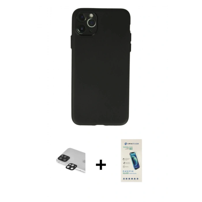 MARSİLYAN™- iPhone 11 Pro Max Kılıf Atlas Minimal Prime - Şeffaf Pasifik Cam Ekran Koruyucu + Pers Alüminyum Kamera Lens - SH