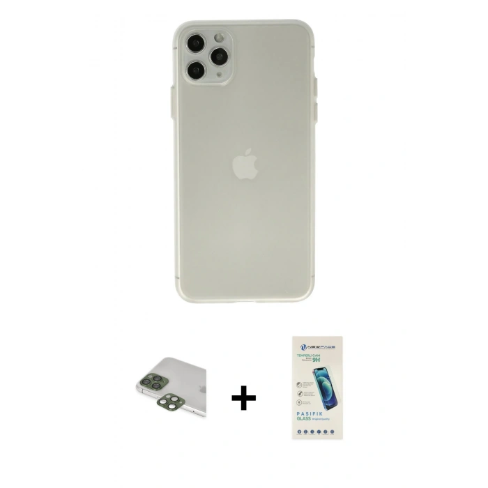 MARSİLYAN™- iPhone 11 Pro Max Kılıf Atlas Minimal Prime - Şeffaf Pasifik Cam Ekran Koruyucu + Pers Alüminyum Kamera Lens - YL