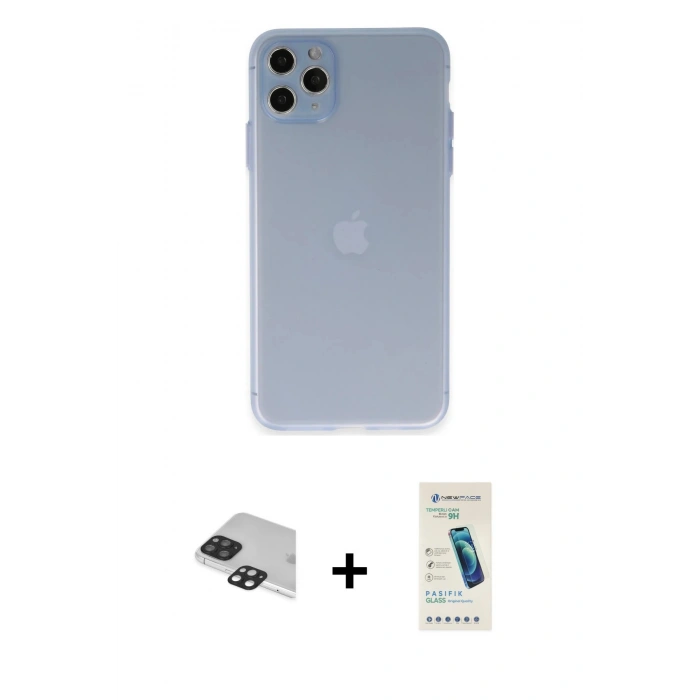 MARSİLYAN™- iPhone 11 Pro Max Kılıf Atlas Minimal Prime - Şeffaf Pasifik Cam Ekran Koruyucu + Pers Alüminyum Kamera Lens - SH